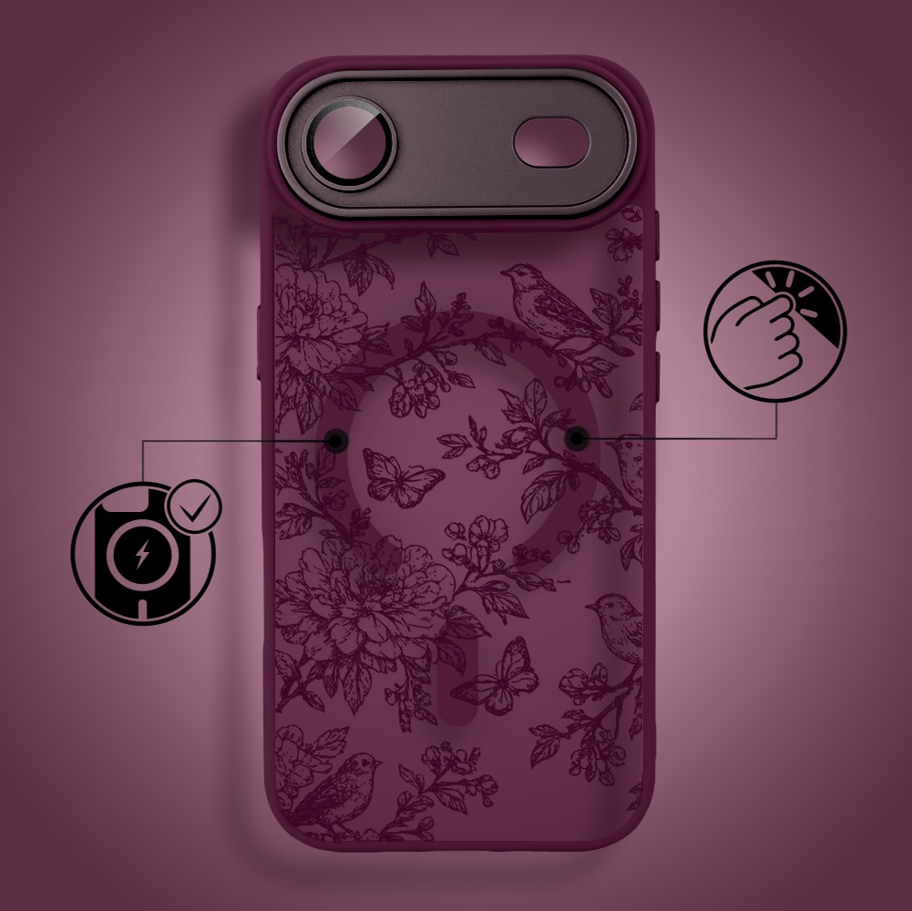 Etui do iPhone Air Color Flush z MagSafe, z osłoną aparatu, nocka botanika, wiśniowe (2)