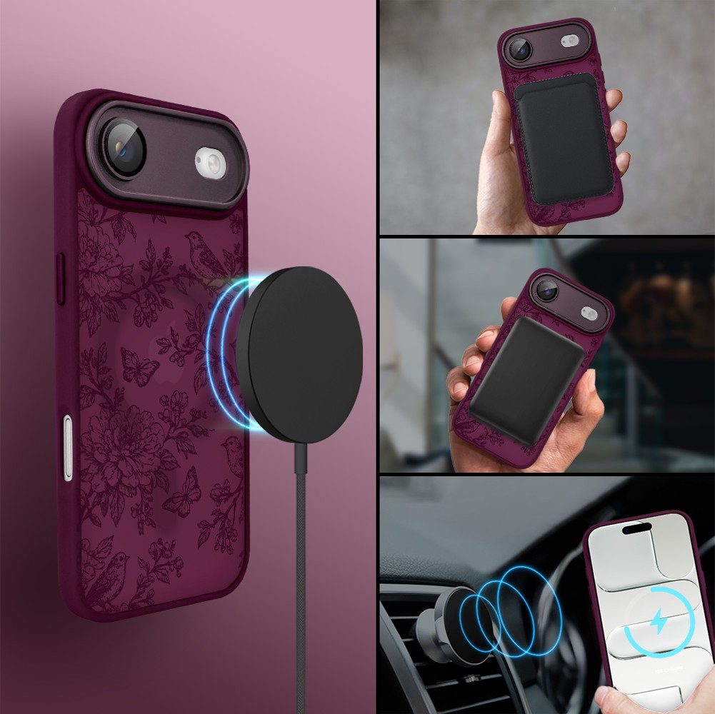Etui do iPhone Air Color Flush z MagSafe, z osłoną aparatu, nocka botanika, wiśniowe (3)