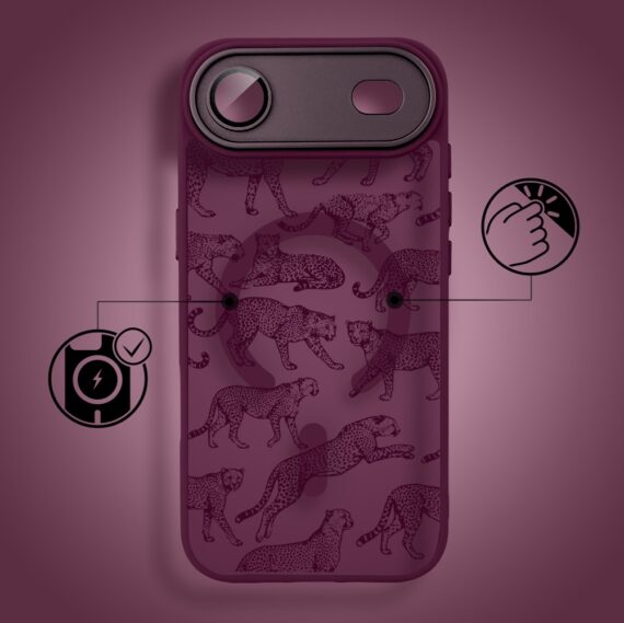 Etui do iPhone Air Color Flush z MagSafe, z osłoną aparatu, wesołe gepardy, wiśniowe (2)