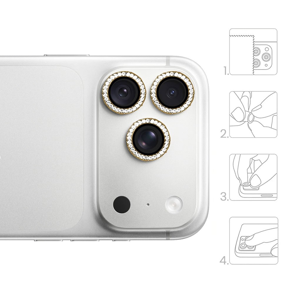luksusowa diamentowa osłona obiektywów, szkło na aparat iphone 18 pro max, złota