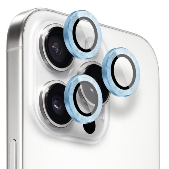 Metalowa osłona obiektywów szkło na aparat iPhone 16 Pro, gołębi niebieski (2)