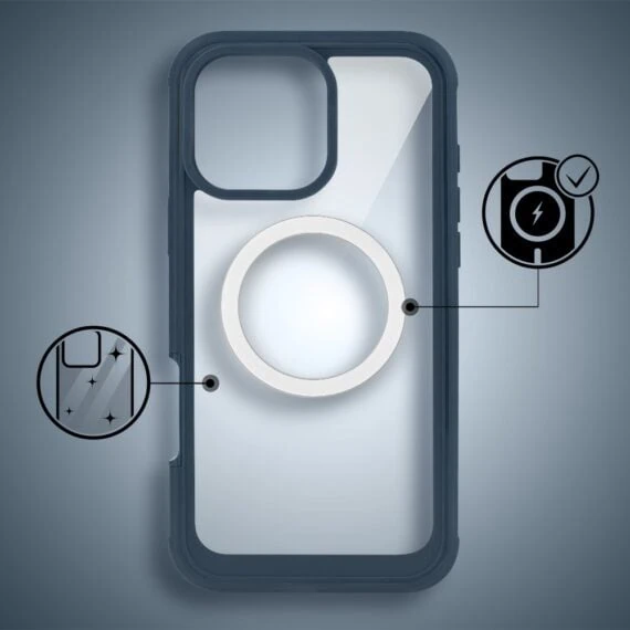 Ochronne etui 360° do iPhone 16 Pro, przód i tył, z ochroną anti-shock i MagSafe, granatowe (10)