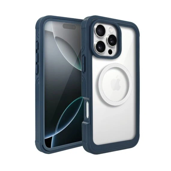 Ochronne etui 360° do iPhone 16 Pro, przód i tył, z ochroną anti-shock i MagSafe, granatowe (8)
