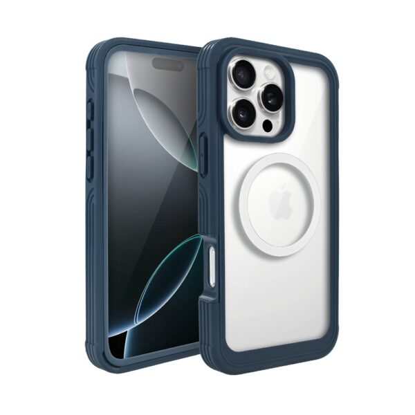 Ochronne etui 360° do iPhone 16 Pro, przód i tył, z ochroną anti-shock i MagSafe, granatowe