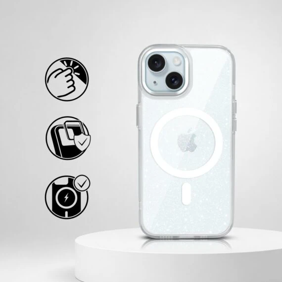Perfect Match do iPhone 15 - zestaw Super Hybrid Sparkle + akcesoria, srebrny (9)