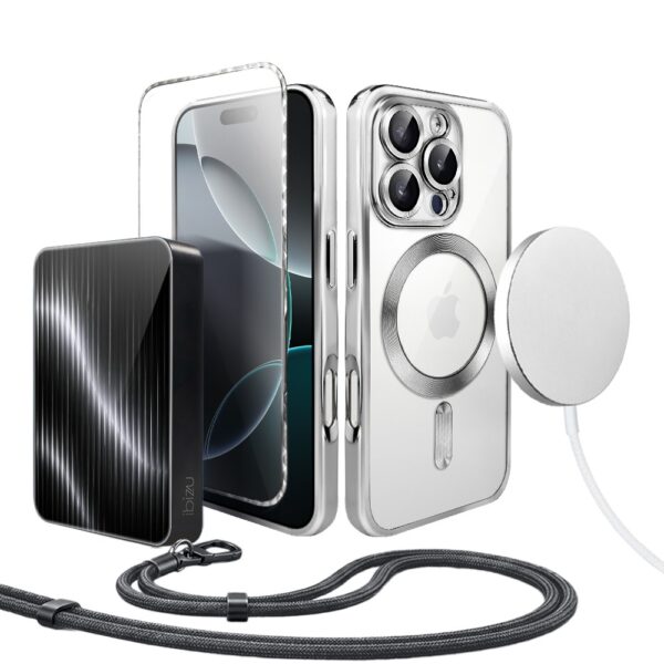 Perfect Match do iPhone 16 Pro Max – zestaw MagSafe Luxury Protect + akcesoria , srebrny