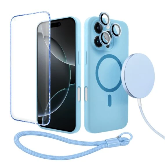 Perfect Match do iPhone 16 Pro - zestaw silikonowe z MagSafe + akcesoria, niebieski (1)