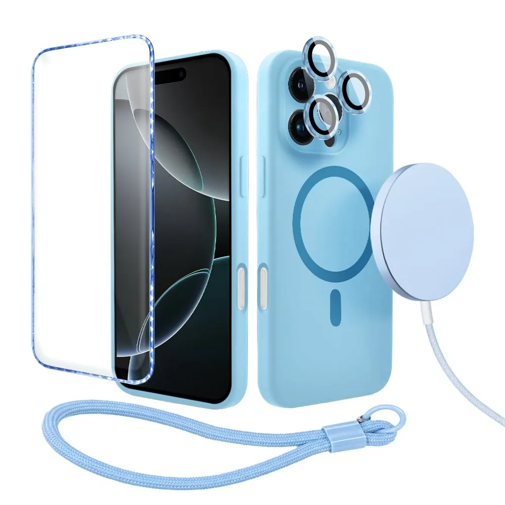 Perfect Match do iPhone 16 Pro - zestaw silikonowe z MagSafe + akcesoria, niebieski (1)