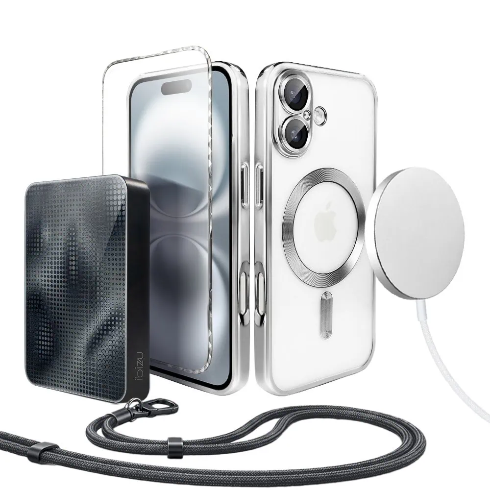 Perfect Match do iPhone 16 – zestaw MagSafe Luxury Protect + akcesoria , srebrny