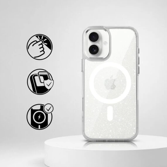 Perfect Match do iPhone 16 - zestaw Super Hybrid Sparkle + akcesoria, srebrny (1)