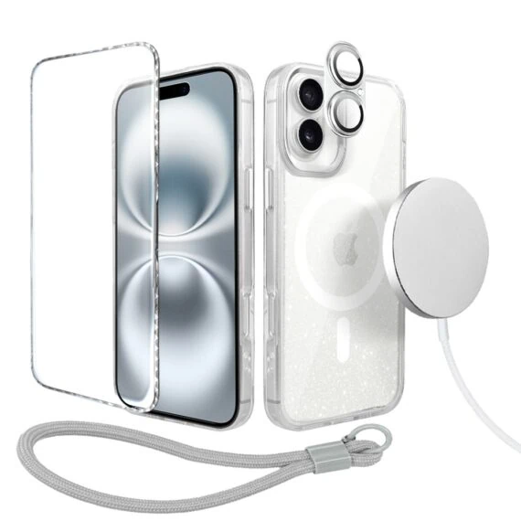 Perfect Match do iPhone 16 - zestaw Super Hybrid Sparkle + akcesoria, srebrny (9)