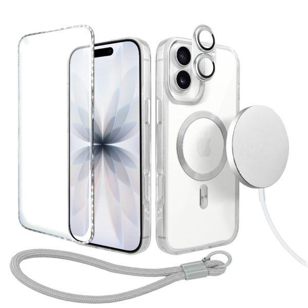 Perfect Match do iPhone 16 – zestaw Super Hybrid + akcesoria, srebrny