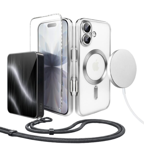 Perfect Match do iPhone 17- zestaw MagSafe Luxury Protect + akcesoria , srebrny