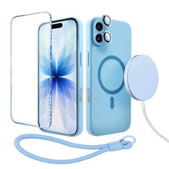 Perfect Match do iPhone 17- zestaw silikonowe z MagSafe + akcesoria, niebieski (6)