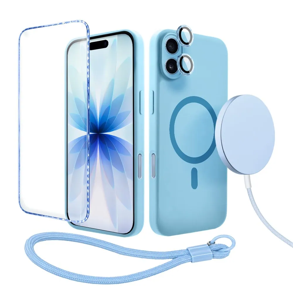Perfect Match do iPhone 17- zestaw silikonowe z MagSafe + akcesoria, niebieski