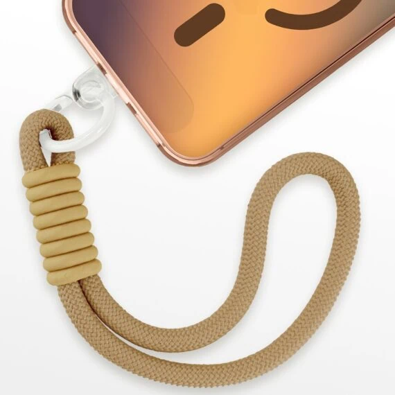 Smyczka, krótki pasek na nadgarstek do telefonu, jasny brąz (1)