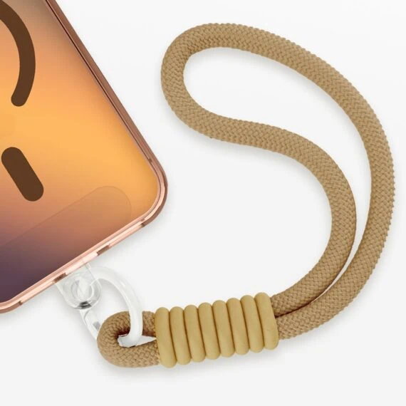 Smyczka, krótki pasek na nadgarstek do telefonu, jasny brąz (4)
