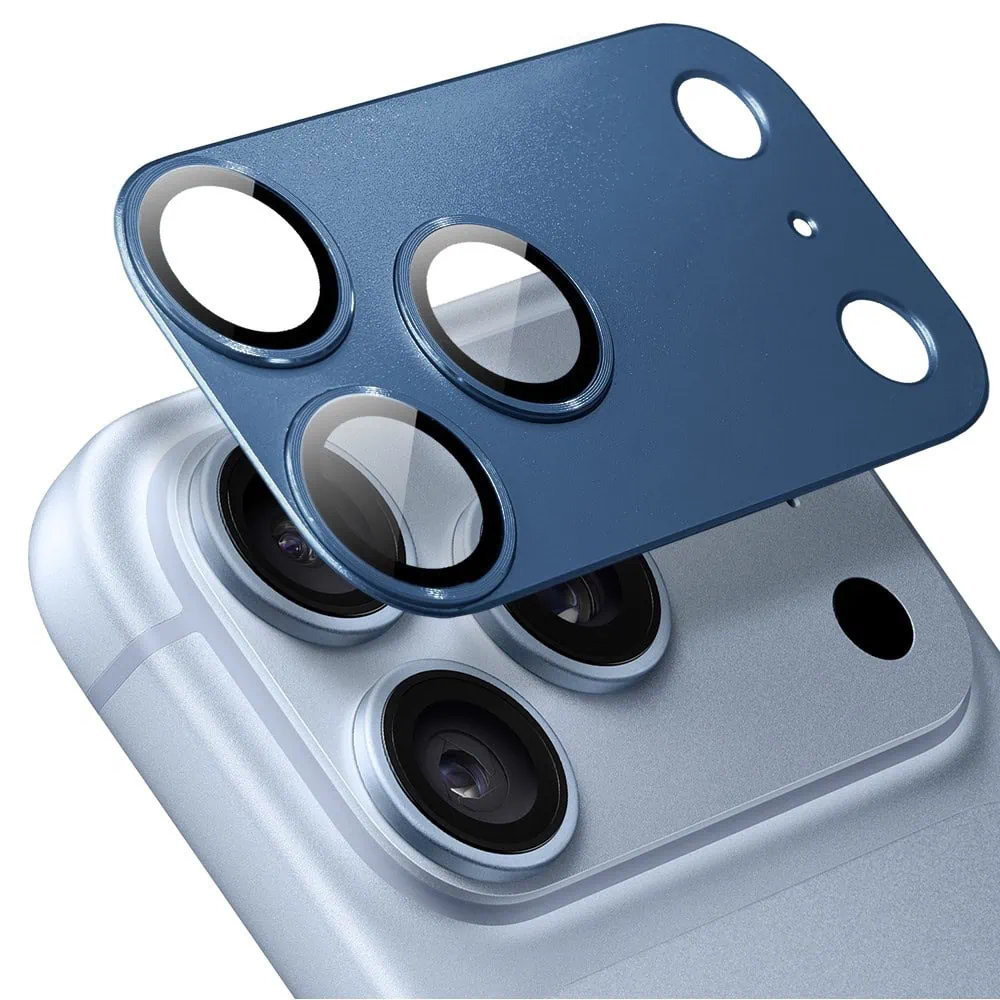 iphone 18 pro max gładka metalowa osłona na cały panel aparatu, wbudowane szkła 9h, granatowa