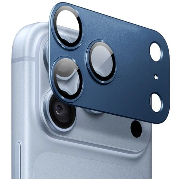 iphone 18 pro max gładka metalowa osłona na cały panel aparatu, wbudowane szkła 9h, granatowa