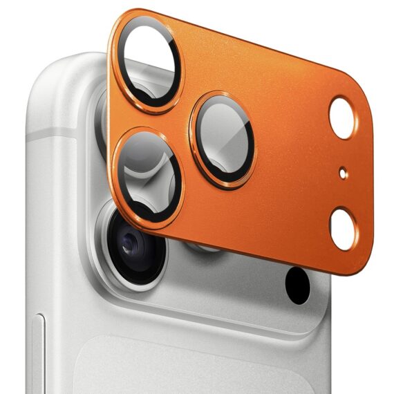 iphone 18 pro max gładka metalowa osłona na cały panel aparatu, wbudowane szkła 9h, pomarańczowa