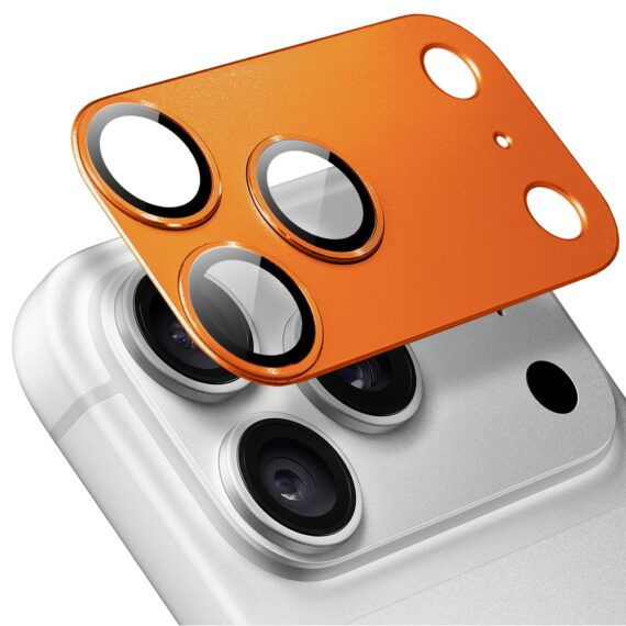 iphone 18 pro max gładka metalowa osłona na cały panel aparatu, wbudowane szkła 9h, pomarańczowa