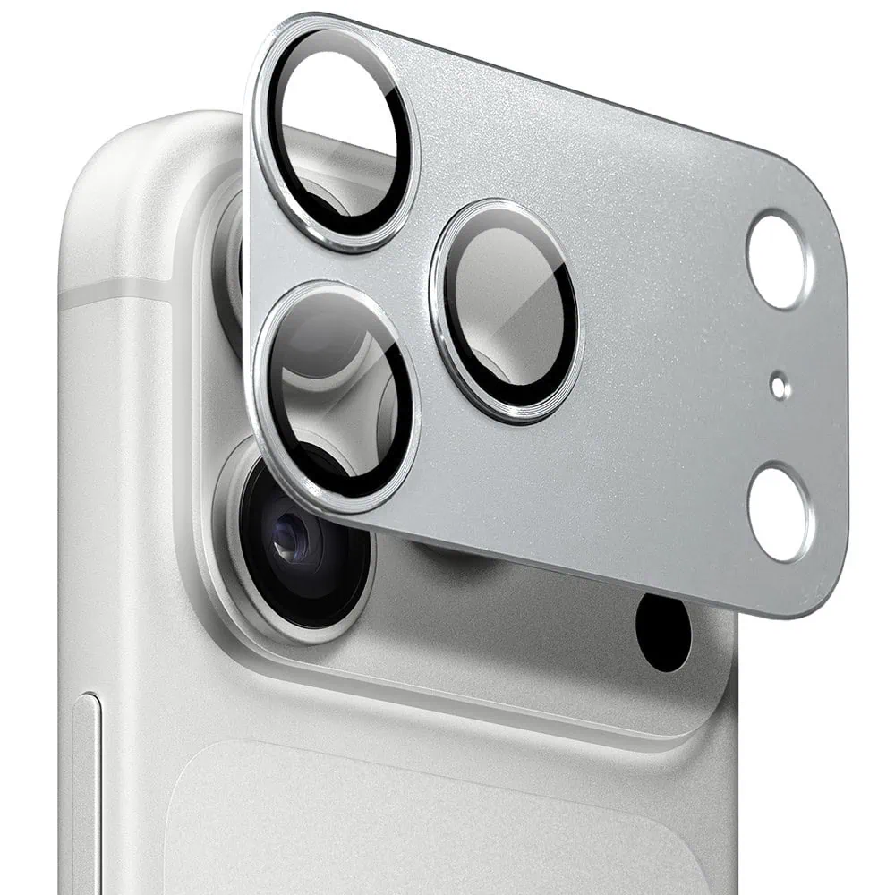 iphone 18 pro max gładka metalowa osłona na cały panel aparatu, wbudowane szkła 9h, srebrna