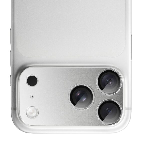 iphone 18 pro max gładka metalowa osłona na cały panel aparatu, wbudowane szkła 9h, srebrna
