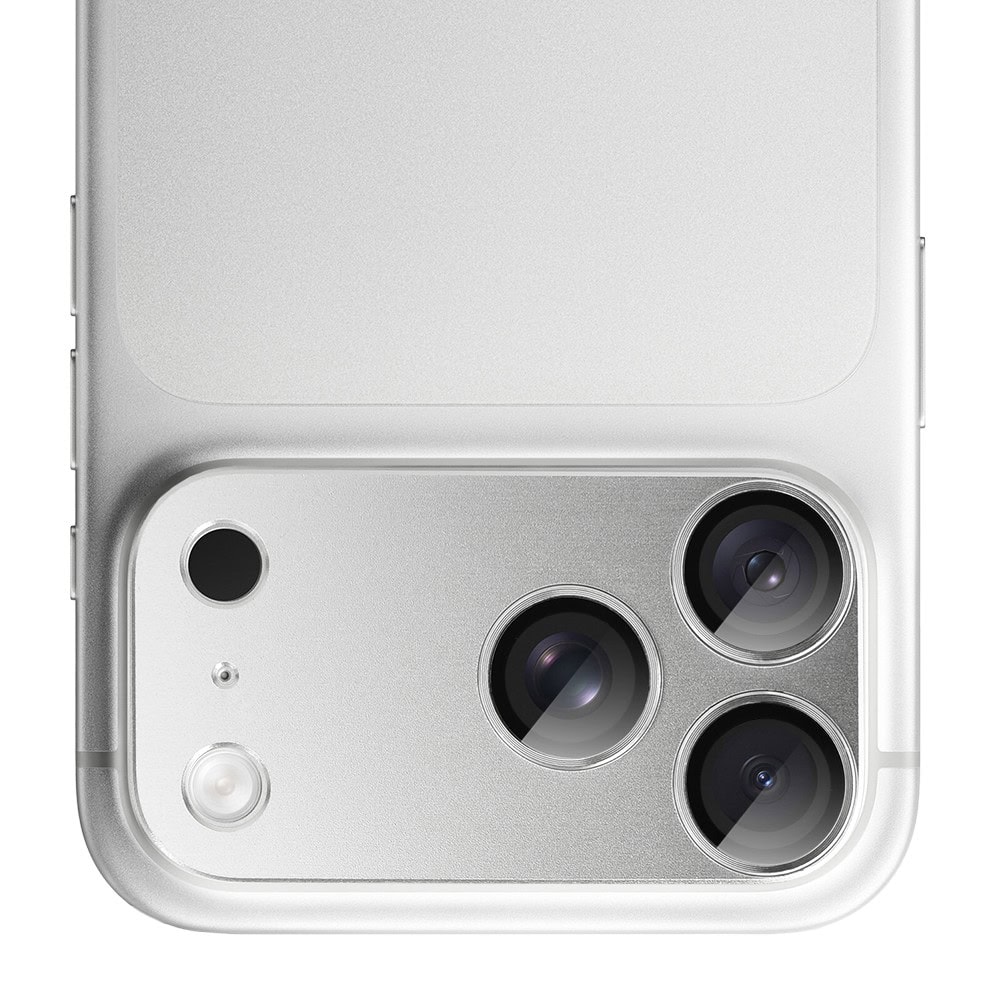 iphone 18 pro max gładka metalowa osłona na cały panel aparatu, wbudowane szkła 9h, srebrna