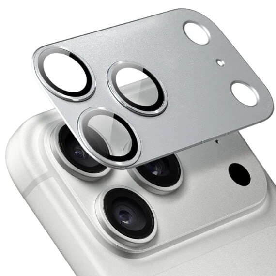 iphone 18 pro max gładka metalowa osłona na cały panel aparatu, wbudowane szkła 9h, srebrna