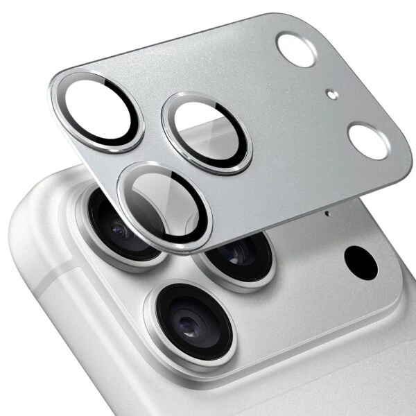 iphone 18 pro max gładka metalowa osłona na cały panel aparatu, wbudowane szkła 9h, srebrna