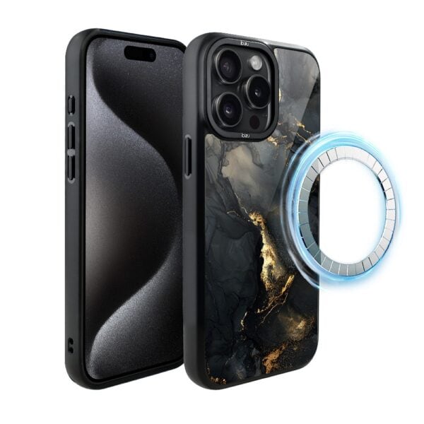 Etui do iPhone 15 Pro IBIZU DropGuard Matt z MagSafe, Ethereal Essence, Czarny diament ze złotem
