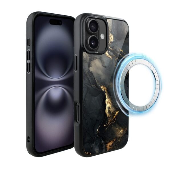 Etui do iPhone 16 Plus IBIZU DropGuard Matt z MagSafe, Ethereal Essence, Czarny diament ze złotem