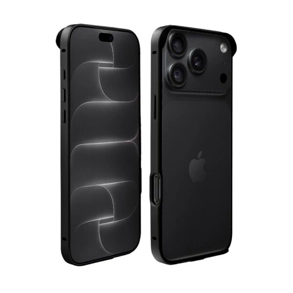 Bumper do iPhone 18 Pro, Metal Slim, metalowa ramka ochronna, czarny