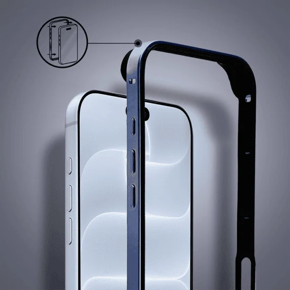 bumper do iphone 18 pro max, metal slim, metalowa ramka ochronna, granatowy