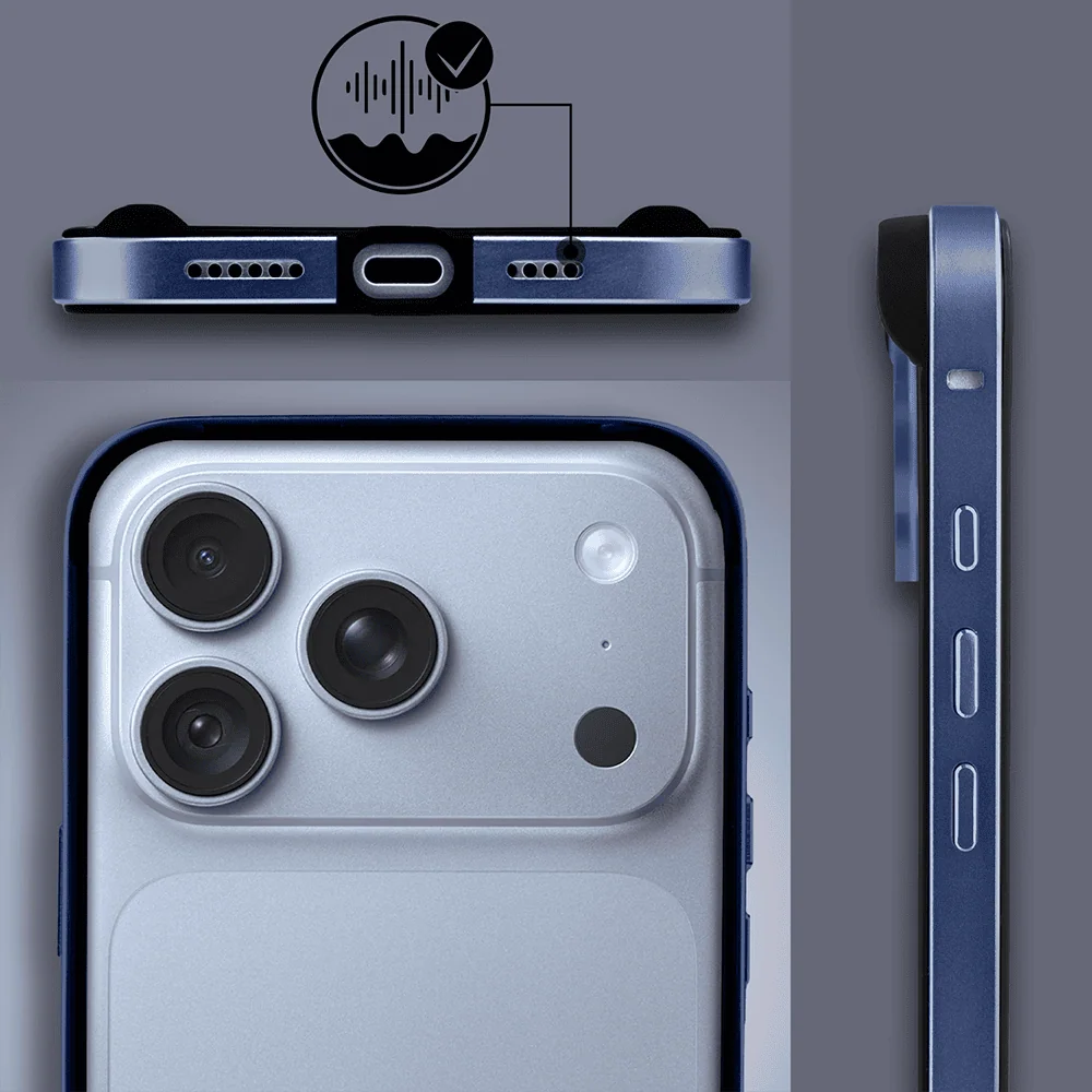 bumper do iphone 18 pro max, metal slim, metalowa ramka ochronna, granatowy