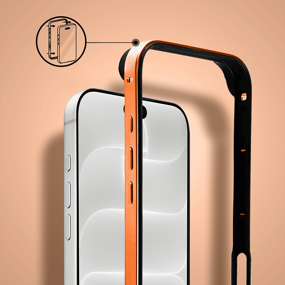 bumper do iphone 18 pro max, metal slim, metalowa ramka ochronna, pomarańczowy