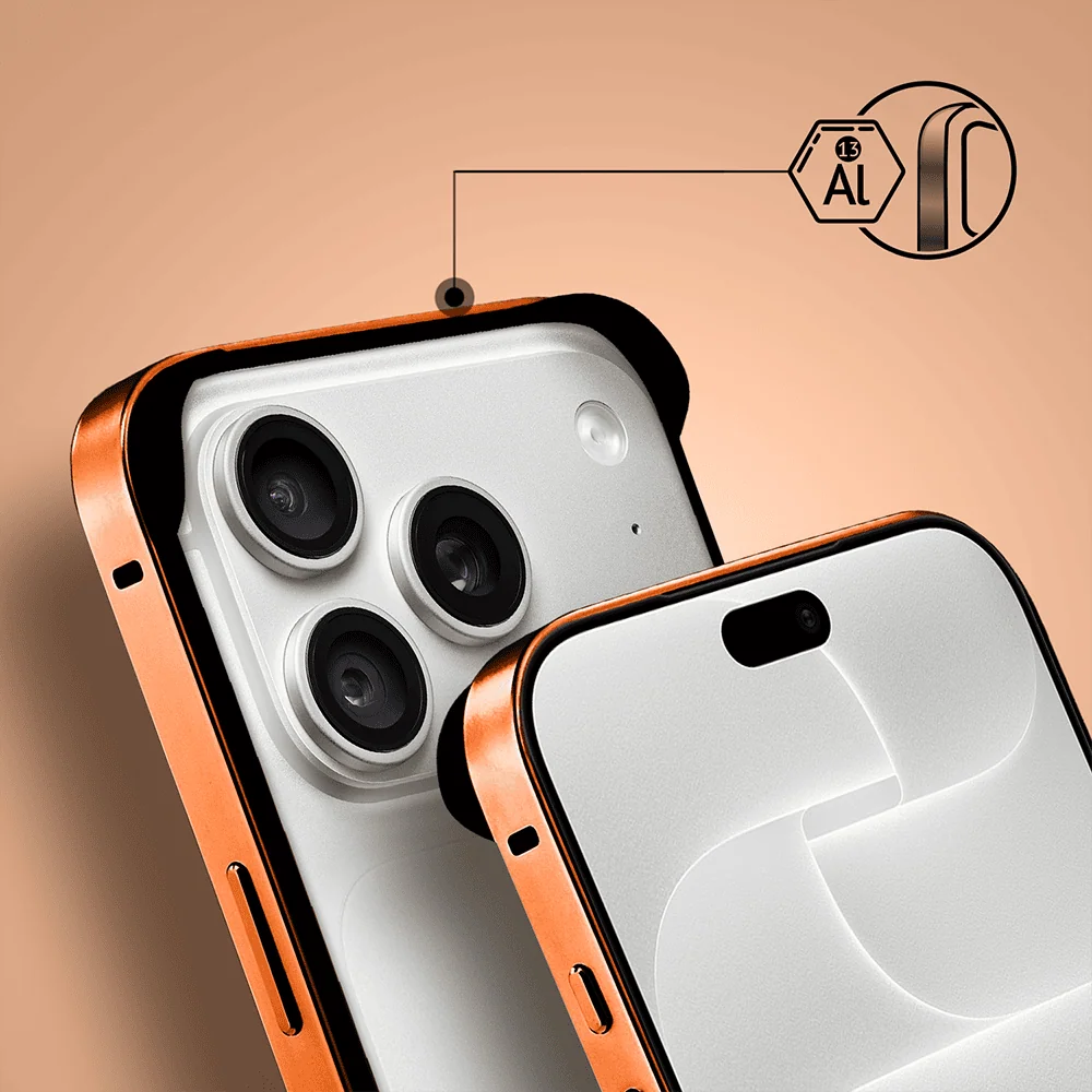 bumper do iphone 18 pro max, metal slim, metalowa ramka ochronna, pomarańczowy