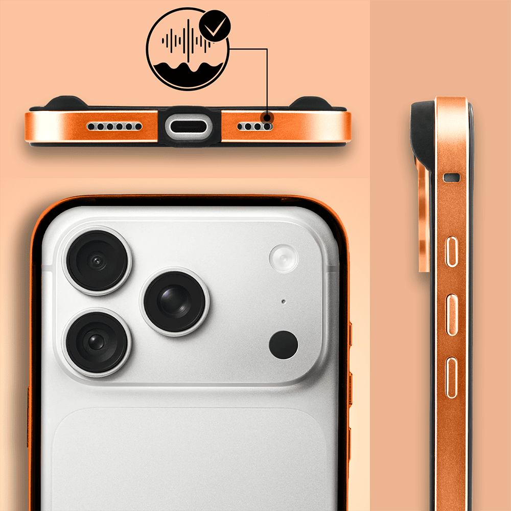 bumper do iphone 18 pro max, metal slim, metalowa ramka ochronna, pomarańczowy