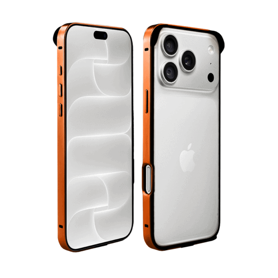 bumper do iphone 18 pro max, metal slim, metalowa ramka ochronna, pomarańczowy