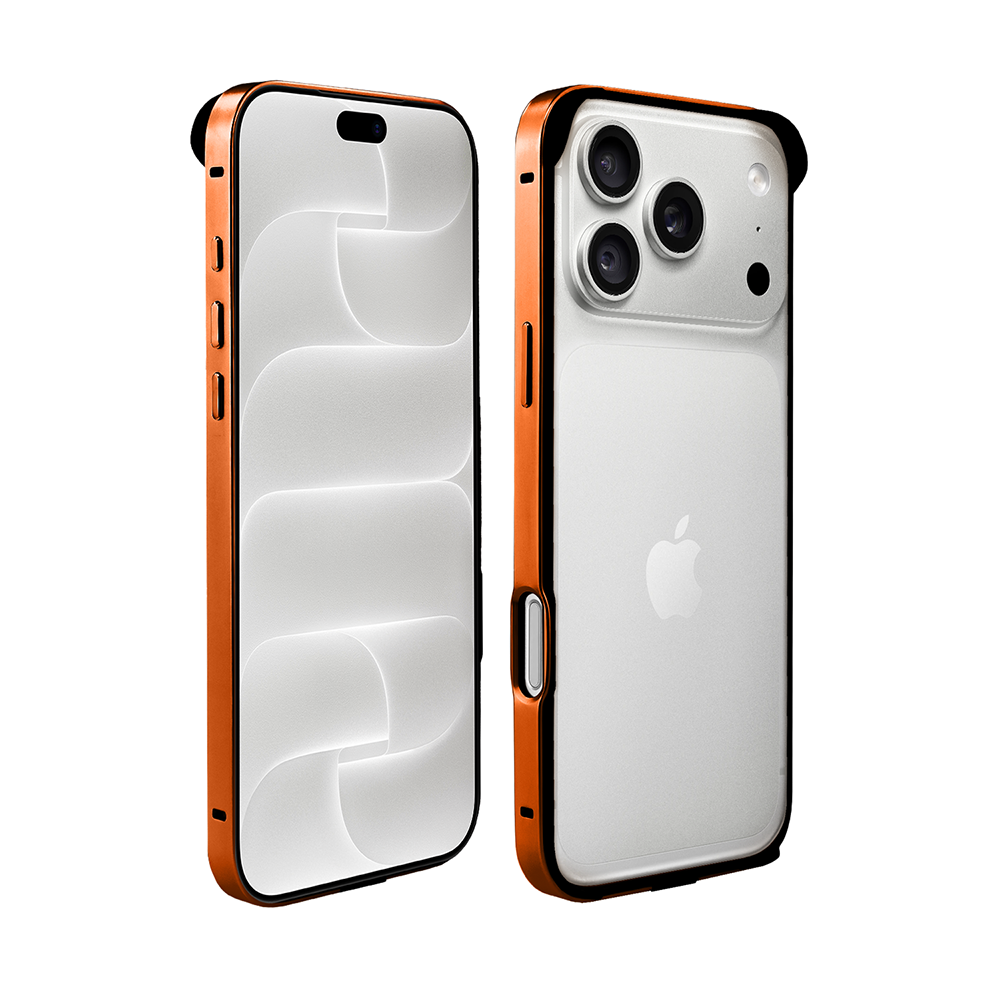 bumper do iphone 18 pro max, metal slim, metalowa ramka ochronna, pomarańczowy