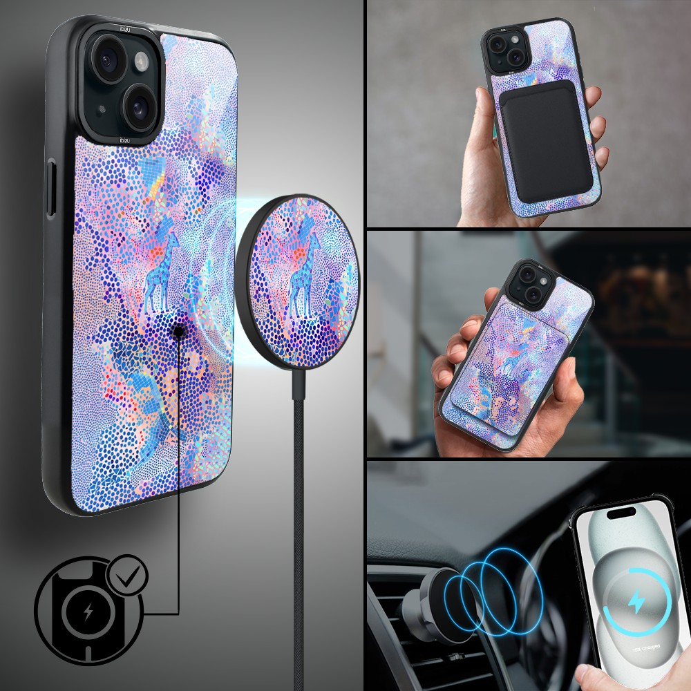 Etui do iPhone 15 IBIZU DropGuard Matt z MagSafe, Bella Fantasia, Mozaikowa żyrafa (2)