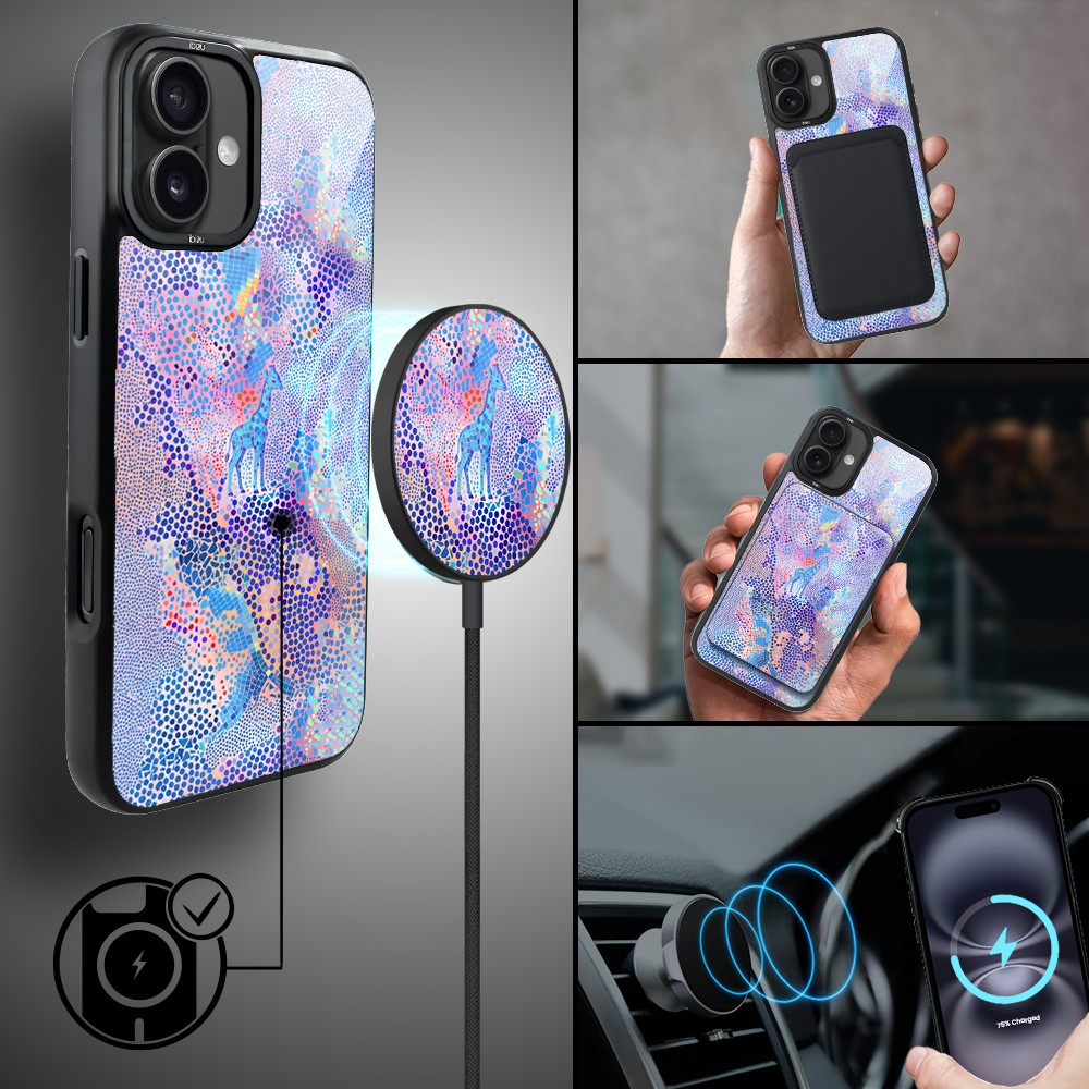 Etui do iPhone 16 IBIZU DropGuard Matt z MagSafe, Bella Fantasia, Mozaikowa żyrafa (2)
