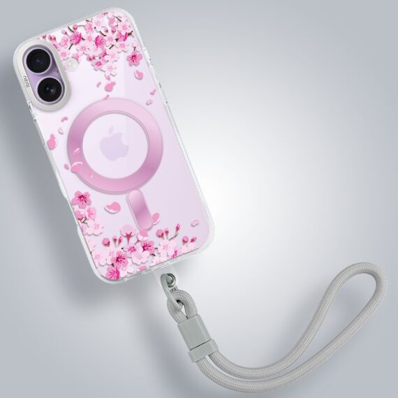 etui do iphone 17 ibizu pretty clear, metalowa osłona aparatu, przeźroczyste do magsafe, kwiat wiśni