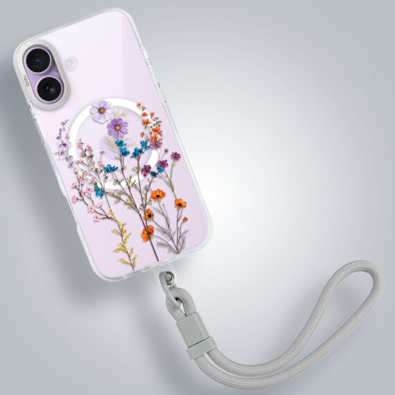 etui do iphone 17 ibizu pretty clear, metalowa osłona aparatu, przeźroczyste do magsafe, kwiaty różnokolorowe