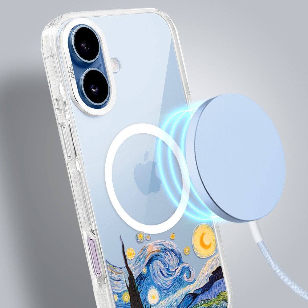 etui do iphone 17 ibizu pretty clear, metalowa osłona aparatu, przeźroczyste do magsafe, obraz van gogh