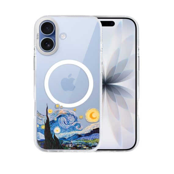 etui do iphone 17 ibizu pretty clear, metalowa osłona aparatu, przeźroczyste do magsafe, obraz van gogh
