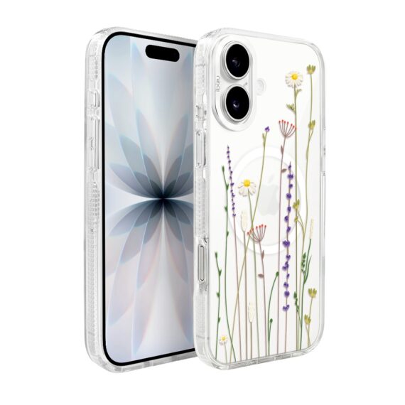 etui do iphone 17 ibizu pretty clear, metalowa osłona aparatu, przeźroczyste do magsafe, wiosenne kwiaty