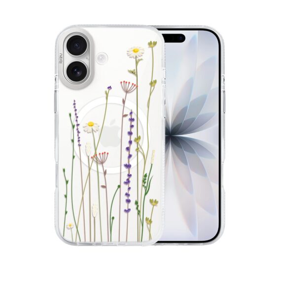 etui do iphone 17 ibizu pretty clear, metalowa osłona aparatu, przeźroczyste do magsafe, wiosenne kwiaty