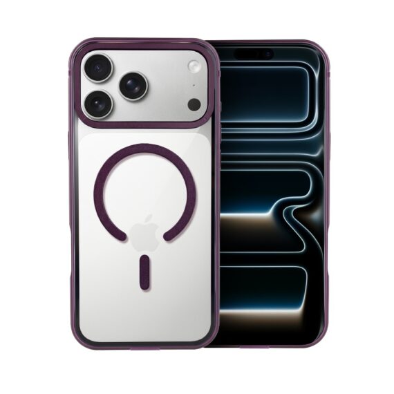 etui do iphone 17 pro ibizu elite skin z magsafe, krystalicznie czyste z metalową ramką, burgundowe