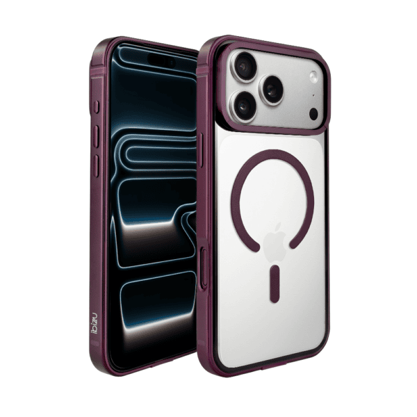 Etui do iPhone 17 Pro IBIZU Elite Skin z MagSafe, krystalicznie czyste z metalową ramką, burgundowe